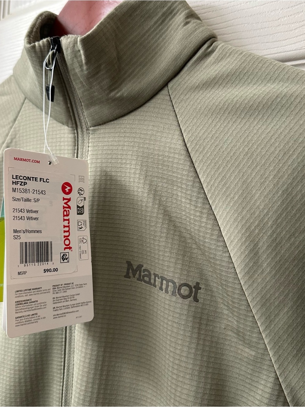 NWT Marmot Men's Leconte Tech Grid Fleece 1/2 Zip - Vetiver, Size S